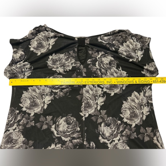 CATO Women's Gray Scale Rose Cowl Neck Bow Back Lined Tank Top Blouse Sz 22-24W - Picture 9 of 10